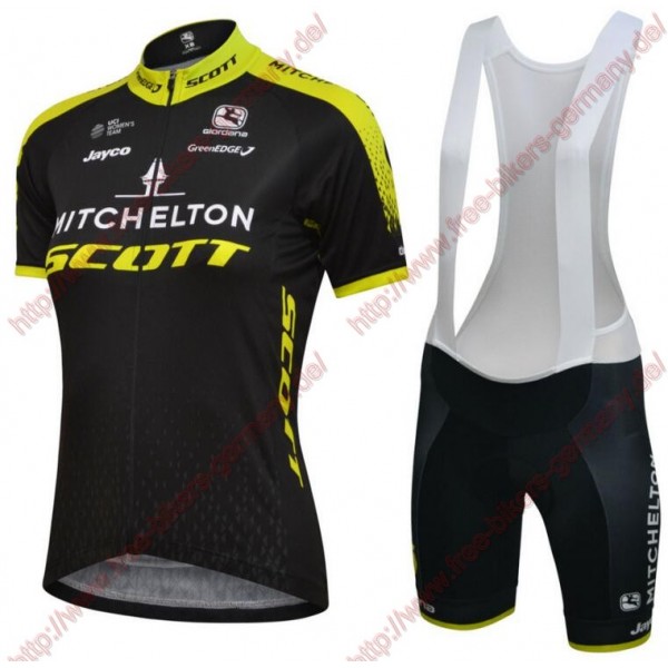 Radsport Mitchelton Scott 2018 Damen Radbekleidung Satz Trikot Kurzarm+Trägerhosen Set