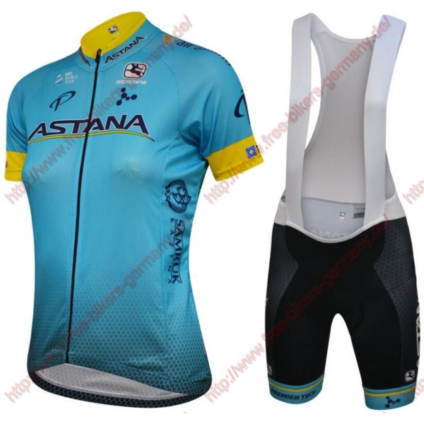 Radsport Astana 2018 Damen Radbekleidung Satz Trikot Kurzarm+Trägerhosen Set