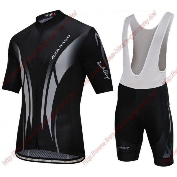 Radsport Colnago Master Pissei schwarz grau Radbekleidung Satz Trikot Kurzarm+Trägerhosen Set