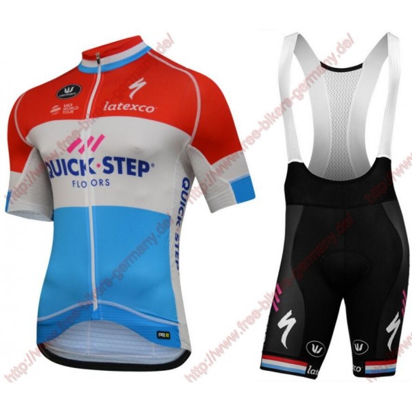 Radsport Quick Step Floors 2018 Luxembourg Champion Radbekleidung Satz Trikot Kurzarm+Trägerhosen Set