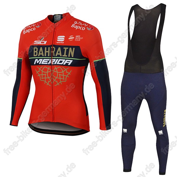 Profiteam 2018 BAHRAIN MERIDA Pro Fahrradbekleidung Trikot Langarm+Lang Trägerhose