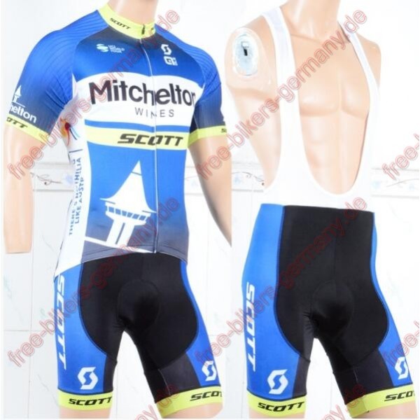 Profiteam 2018 Mitchelton Scott blau Radbekleidung Satz Trikot Kurzarm+Trägerhosen Set