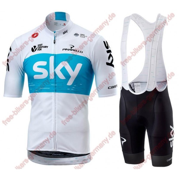 Profiteam 2018 TEAM SKY Weiß Radbekleidung Satz Trikot Kurzarm+Trägerhosen Set