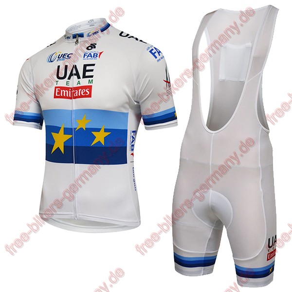 Profiteam 2018 UAE EUROPEAN CHAMPION Radbekleidung Satz Trikot Kurzarm+Trägerhosen Set