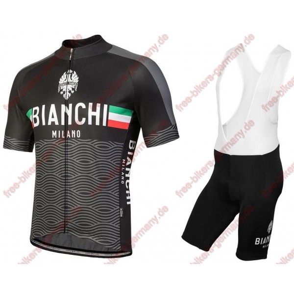 Profiteam 2018 Bianchi Milano Attone schwarz Radbekleidung Satz Trikot Kurzarm+Trägerhosen Sets 12215RU