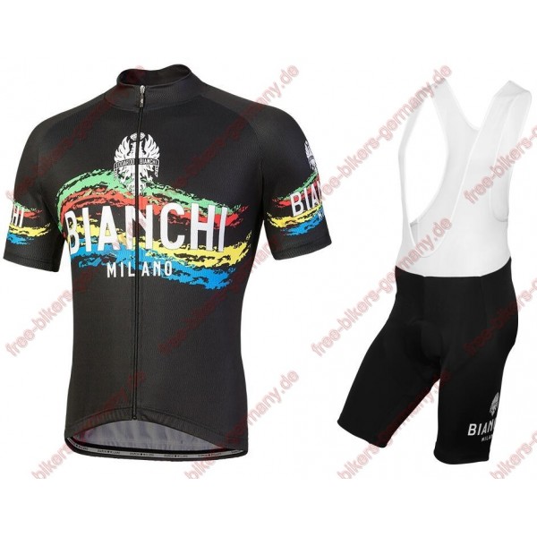 Profiteam 2018 Bianchi Milano Misegna schwarz Radbekleidung Satz Trikot Kurzarm+Trägerhosen Sets 31396QD