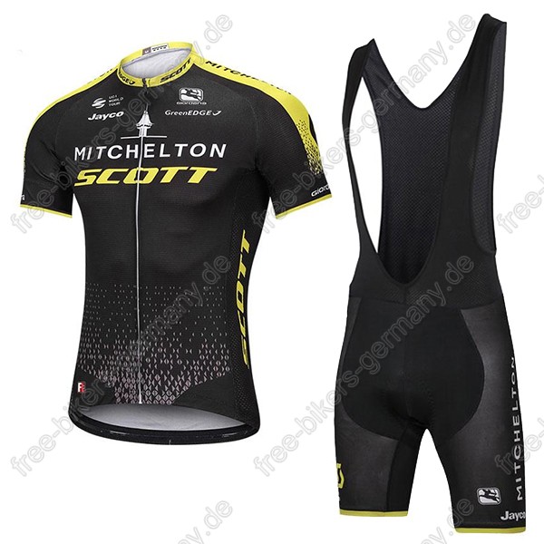 Mitchelton Scott Radbekleidung Satz Trikot Kurzarm+Trägerhosen Set schwarz 2018