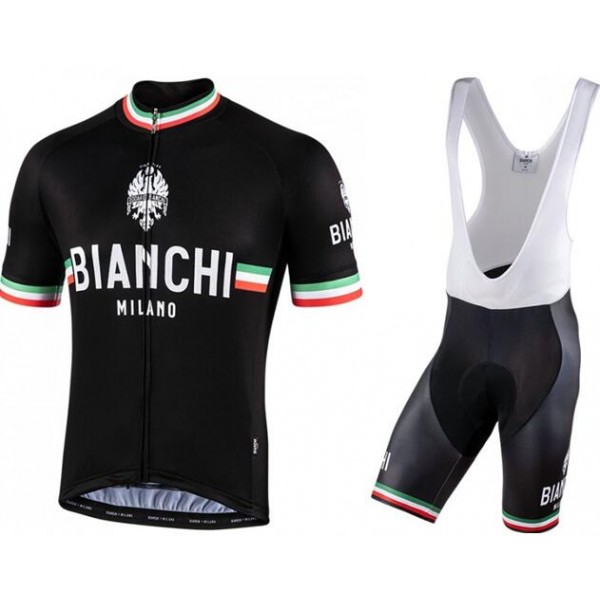 Fahrradbekleidung Radsport 2020 BIANCHI MILANO Isalle Trikot Kurzarm Outlet+Pelau Trägerhosen Set schwarz