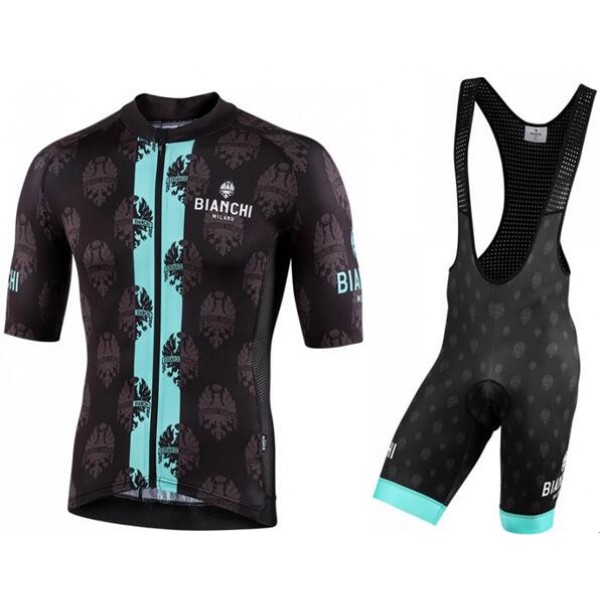 Fahrradbekleidung Radsport 2020 BIANCHI MILANO Roncaccio Trikot Kurzarm Outlet+Palizzi Trägerhosen Set schwarz