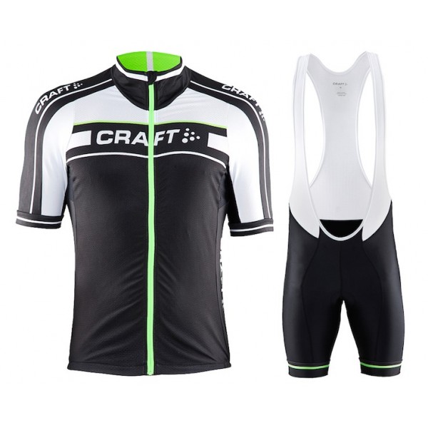 2015 Craft Bike Grand Tour Schwarz-Weiß-Grün Fahrradbekleidung Satz Fahrradtrikot Kurzarm Trikot und Kurz Trägerhose SVCN674