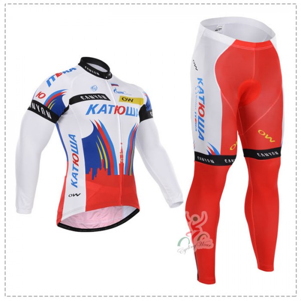 2015 Katusha Fahrradbekleidung Radtrikot Satz Langarm und Lange Fahrradhose LDKT409