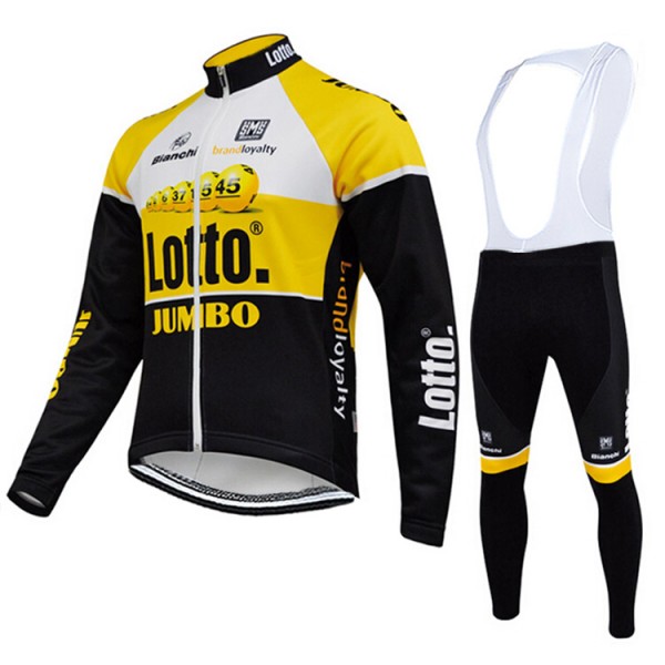 2015 Lotto Jumbo Fahrradbekleidung Radtrikot Satz Langarm und Lange Trägerhose LVXJ689