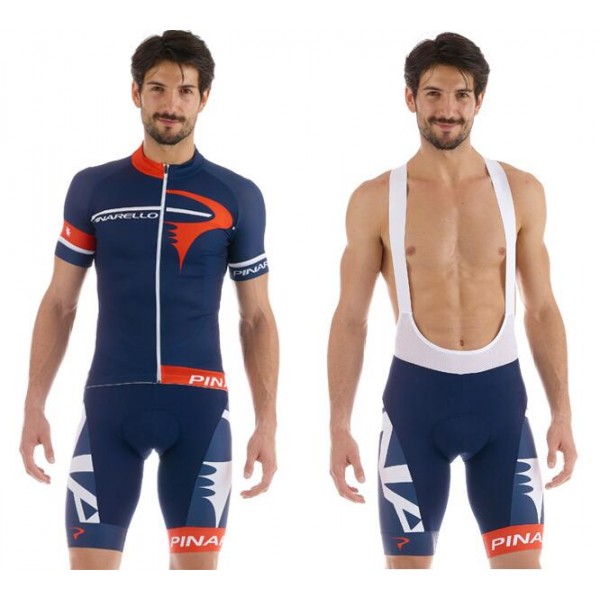 2015 Pinarello Fahrradbekleidung Satz Fahrradtrikot Kurzarm Trikot und Kurz Trägerhose Blau YBHT744