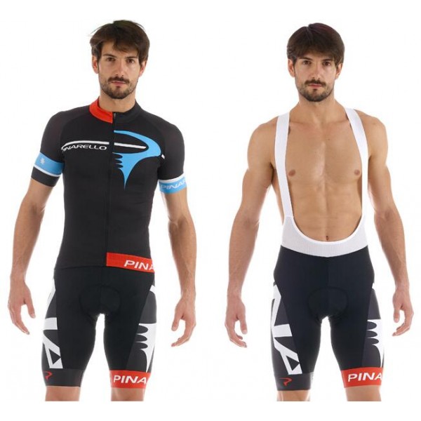 2015 Pinarello Schwarz Blau Fahrradbekleidung Satz Fahrradtrikot Kurzarm Trikot und Kurz Trägerhose ZSCT418