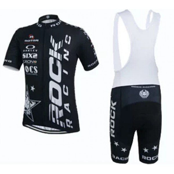 2015 Rock Racing Schwarz Fahrradbekleidung Satz Fahrradtrikot Kurzarm Trikot und Kurz Trägerhose DMCW598