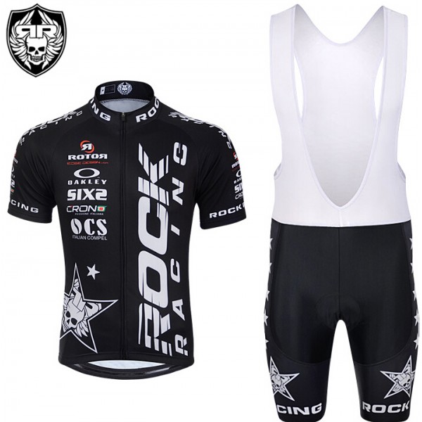 2015 Rock Racing schwarz Fahrradbekleidung Satz Fahrradtrikot Kurzarm Trikot und Kurz Trägerhose DZFS401