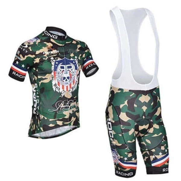 2015 Rock Racing Fahrradbekleidung Satz Fahrradtrikot Kurzarm Trikot und Kurz Trägerhose Camouflage NZKB588