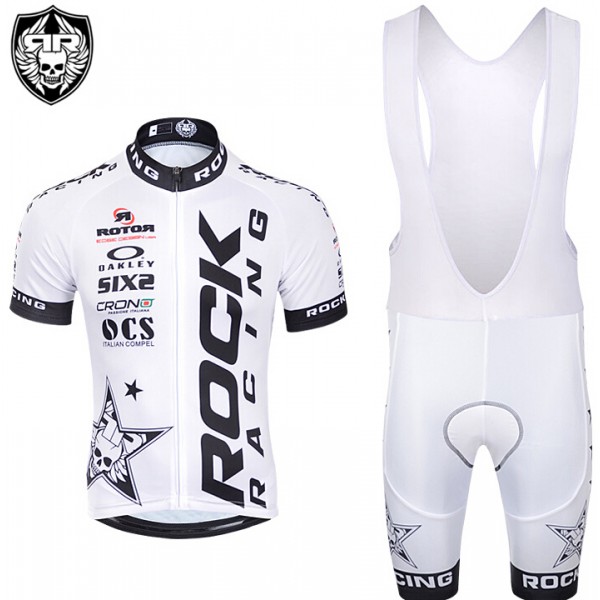 2015 Rock Racing Weiß Fahrradbekleidung Satz Fahrradtrikot Kurzarm Trikot und Kurz Trägerhose PDGM919