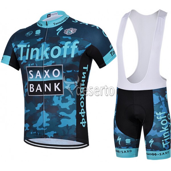 2015 Saxo Bank Tinkoff Radtrikot Kurzarm Camouflage Blau und Kurz Trägerhose JCKP314