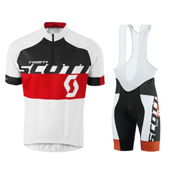 2015 Proteam Scott Schwarz-Rot Fahrradbekleidung Satz Fahrradtrikot Kurzarm Trikot und Kurz Trägerhose DJRG942