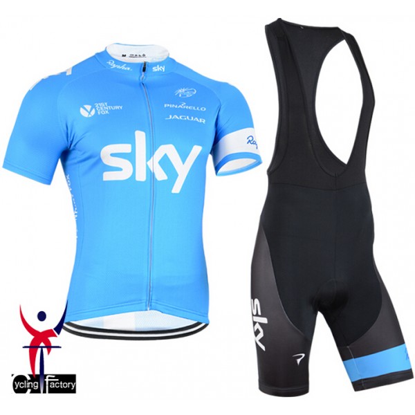 2015 Sky Radtrikot Kurzarm Blau und Kurz Trägerhose LJBV470