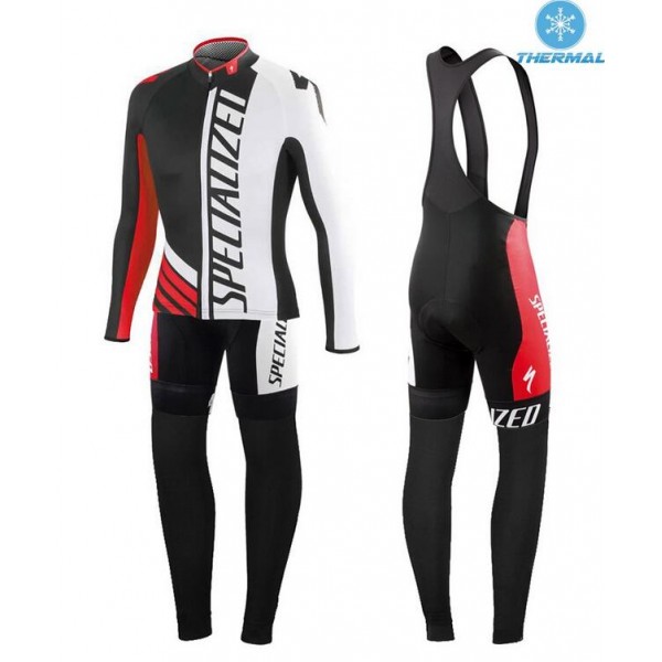 2015 Specialized Set Schwarz/Weiß/Rote Fahrradbekleidung Radtrikot Satz Langarm und Lange Trägerhose LFVS646