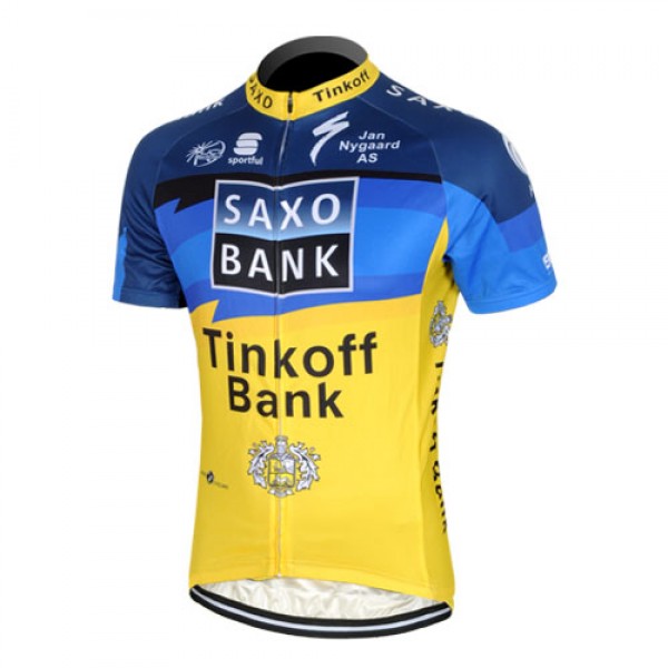 2013 Saxo Bank Tinkoff Pro Team Radtrikot Kurzarm Blau Gelb DMXB699
