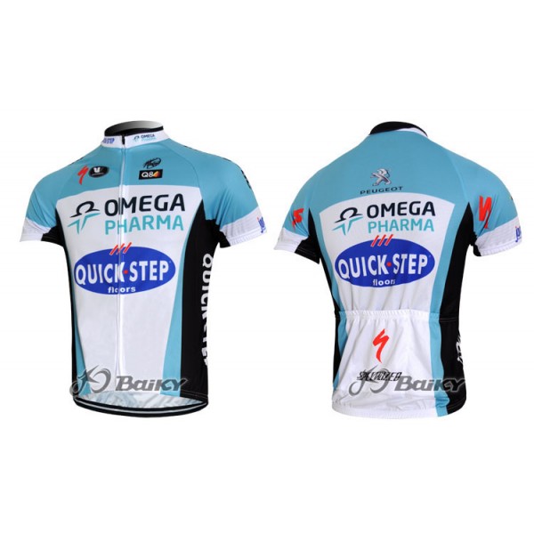 2012 Omega Pharma-Quick Step Radtrikot Kurzarm Weiß Blau FXOU926