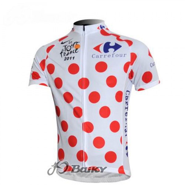 2011 Tour de France Gepunktetes Radtrikot Kurzarm Weiß Rot GJVY969