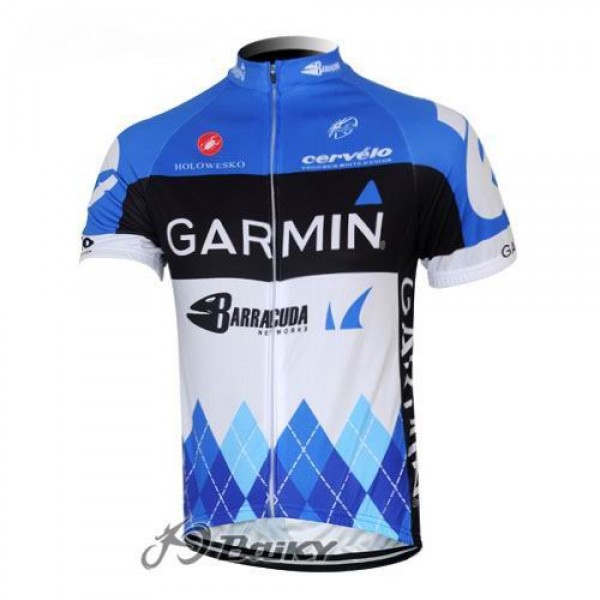 2012 Garmin Barracuda Radtrikot Kurzarm Weiß Blau OVOM935