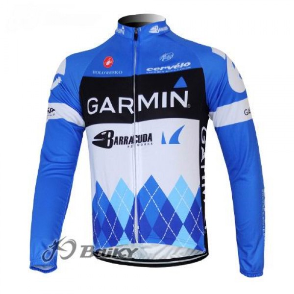 Garmin Barracuda Pro Team Fahrradtrikot Langarm Blau Weiß JMNP680