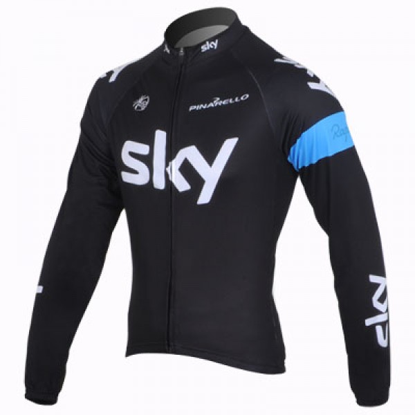 2013 Team Sky Fahrradtrikot Langarm Schwarz Blau WPOK341