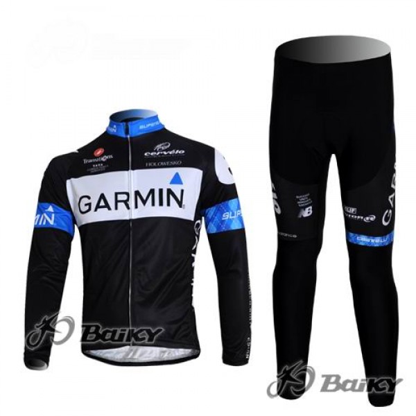 Garmin Barracuda Pro Team Radbekleidung Satz Fahrradtrikot Langarm und Lang Radhose Schwarz Blau QXTI674