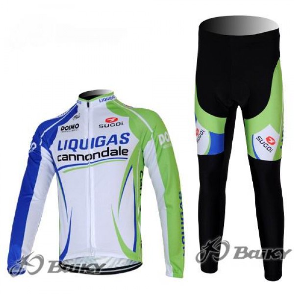 Liquigas Cannondale Pro Team Radbekleidung Satz Fahrradtrikot Langarm und Lang Radhose Grün Weiß VHRJ686