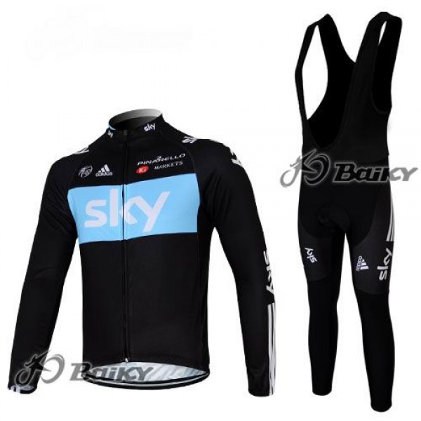 Sky Pinarello Pro Team Fahrradbekleidung Radtrikot Satz Langarm und Lange Trägerhose Schwarz Blau YTVM638