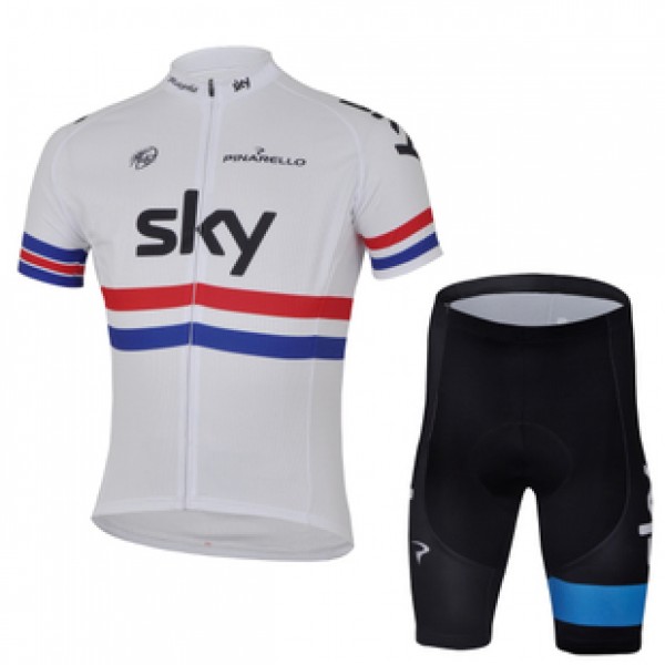 2013 Team Sky Radtrikot Kurzarm und Kurz Radhose Kits Weiß Blau Schwarz CAPJ497