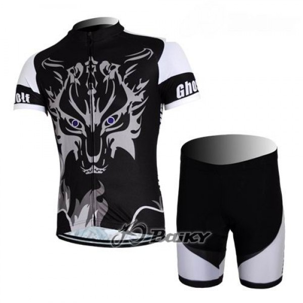 Ghost Wolf Radbekleidung Radtrikot Kurzarm und Fahrradhosen Kurz Schwarz CQYC842