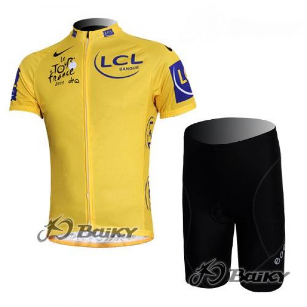 Tour de France 2011 Radbekleidung Radtrikot Kurzarm und Fahrradhosen Kurz Gelbes Trikot MBIZ985