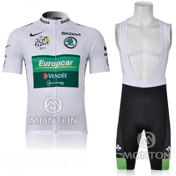 Europcar Pro Team Vendee Fahrradbekleidung Satz Fahrradtrikot Kurzarm Trikot und Kurz Trägerhose Weiß DENS218