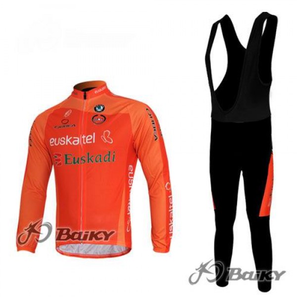 Euskaltel-Euskadi Pro Team Fahrradbekleidung Radtrikot Satz Langarm und Lange Trägerhose Orange ZURA541
