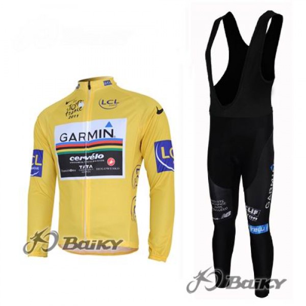 Garmin Cervelo Pro Team Fahrradbekleidung Radtrikot Satz Langarm und Lange Trägerhose Gelb EVMM683