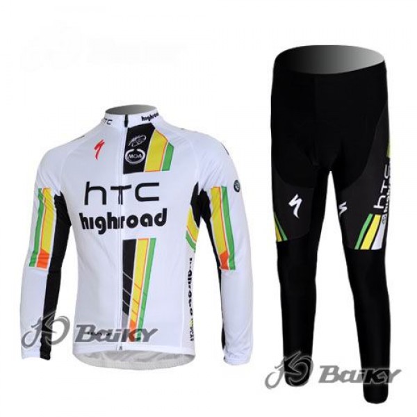 HTC-Highroad Pro Team Fahrradbekleidung Radtrikot Satz Langarm und Lange Fahrradhose Weiß Grün AETO534