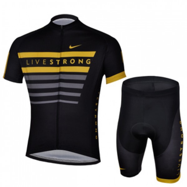 2013 Livestrong Radtrikot Kurzarm und Kurz Radhose Kits Schwarz Gelb XYFG139