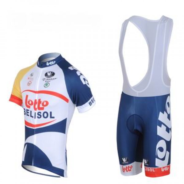 2013 Lotto Belisol Fahrradbekleidung Satz Fahrradtrikot Kurzarm Trikot und Kurz Trägerhose Weiß Blau HDTI811