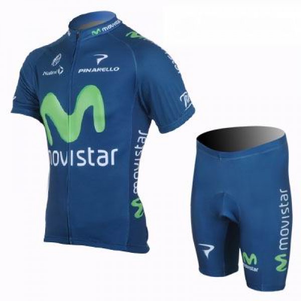 2013 Movistar Team Radtrikot Kurzarm und Kurz Radhose Kits Blau VNBH225