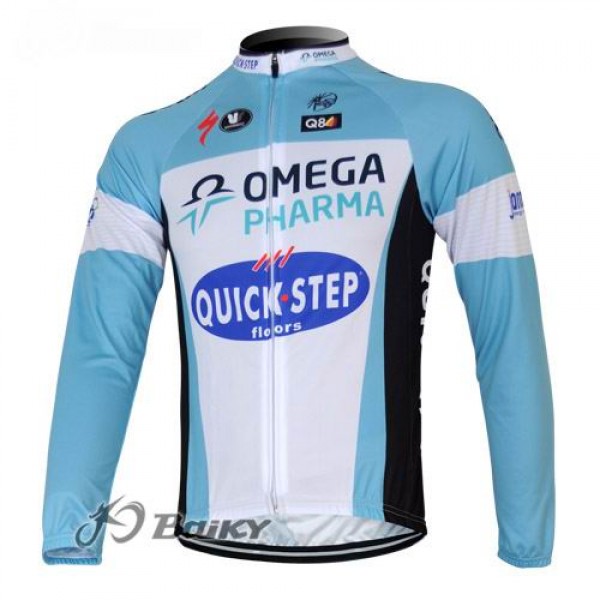 Omega Pharma Quick Step Pro Team Fahrradtrikot Langarm Blau Weiß MYNT739