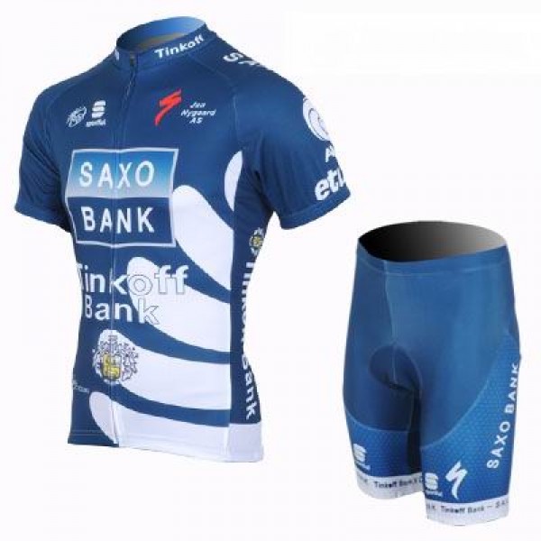 2013 Saxo Bank Tinkoff Pro Team Radtrikot Kurzarm und Kurz Radhose Kits Blau BDNH411