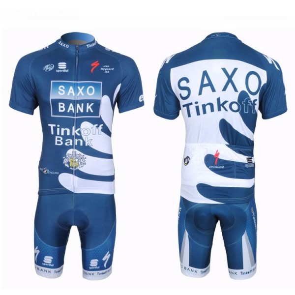 2013 Saxo Bank Tinkoff Pro Team Radtrikot Kurzarm und Kurz Radhose Kits Blau TBRQ498