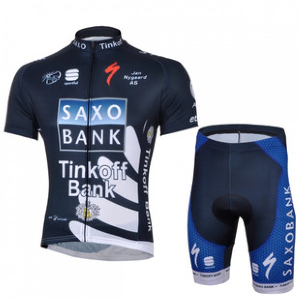 2013 Saxo Bank Tinkoff Pro Team Radtrikot Kurzarm und Kurz Radhose Kits Dunkel Blau VRKW438