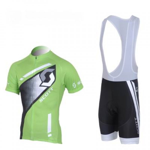 2013 Scott Racing Fahrradbekleidung Satz Fahrradtrikot Kurzarm Trikot und Kurz Trägerhose Grün Schwarz VHYQ993